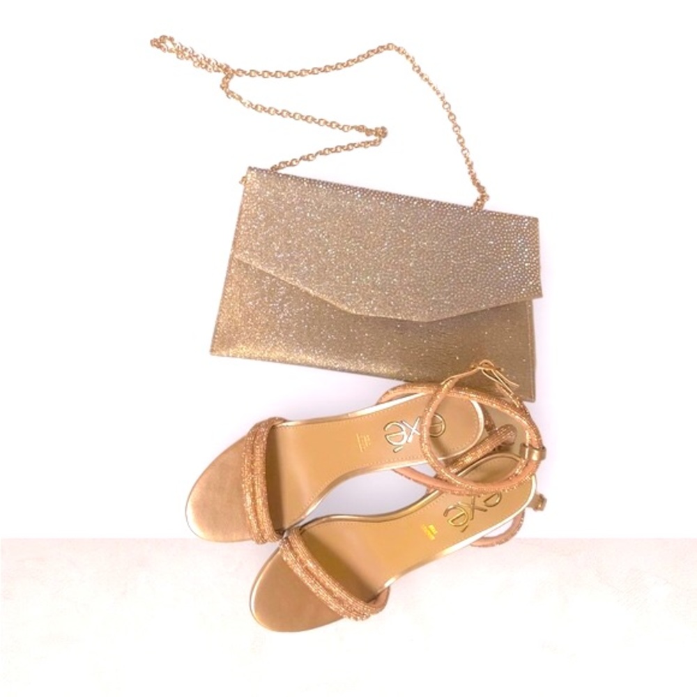 EXE’ High Heels Gold Sandals -Evening Handbag - Picture 10 of 12